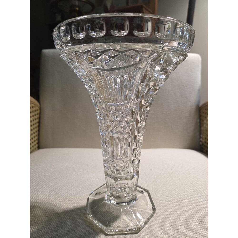 Vintage Sowerby Glass Derby Vase No 2414 Clear UV Manganese Glow Hobstar